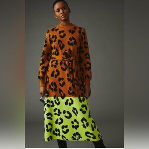 FARM Rio Two-Tone Leopard Knit Midi Dress in Rust and Neon Yellow
